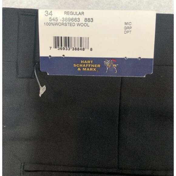 Hart Schaffner Marx 100% Worsted Wool Dress Pants Black Unhemmed Men's Size 34 R - Picture 6 of 9